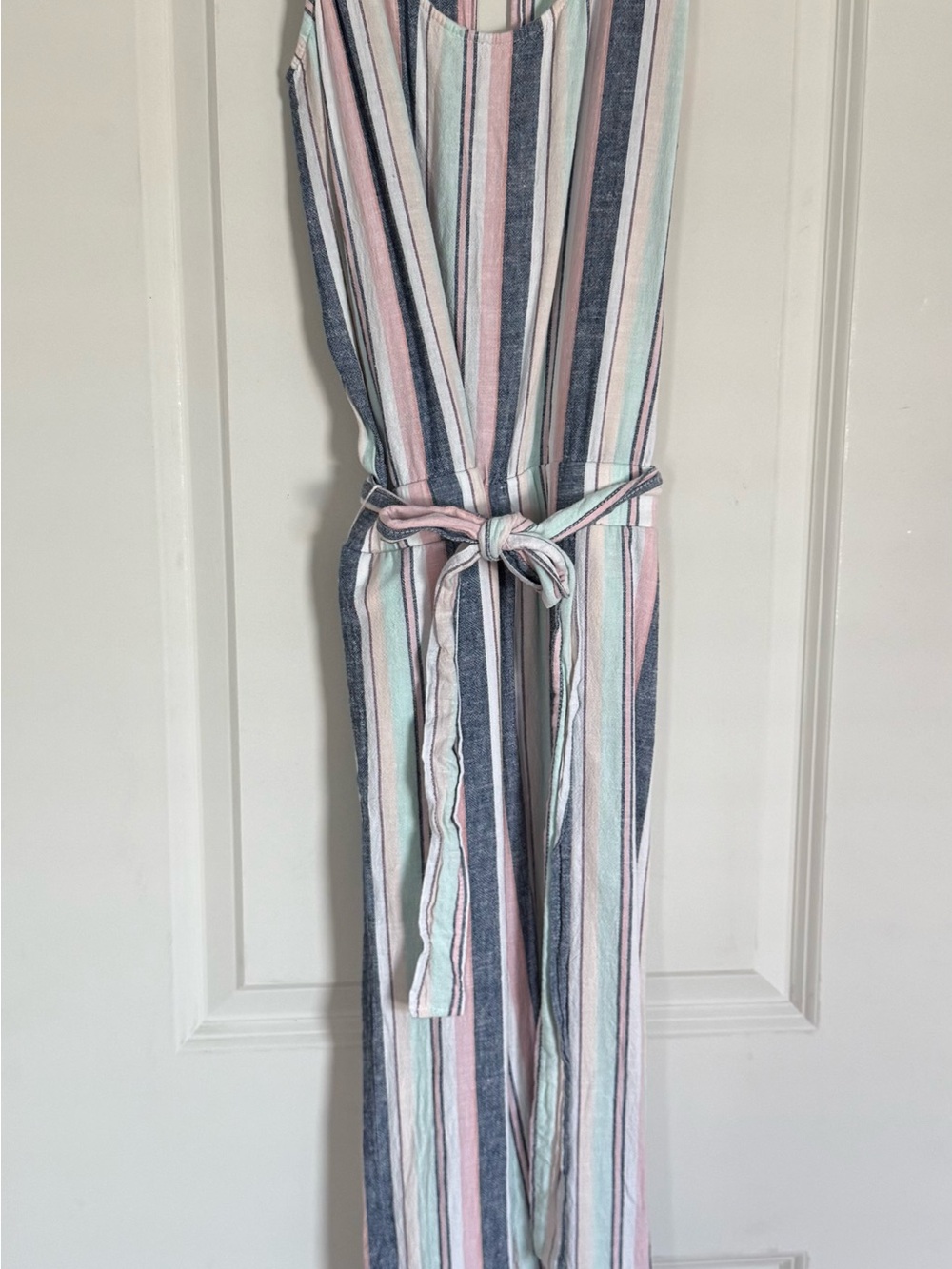 CLOTH & STONE Pastel Multi-Stripe Tie-Waist Jumpsuit - Pink, Mint & Navy